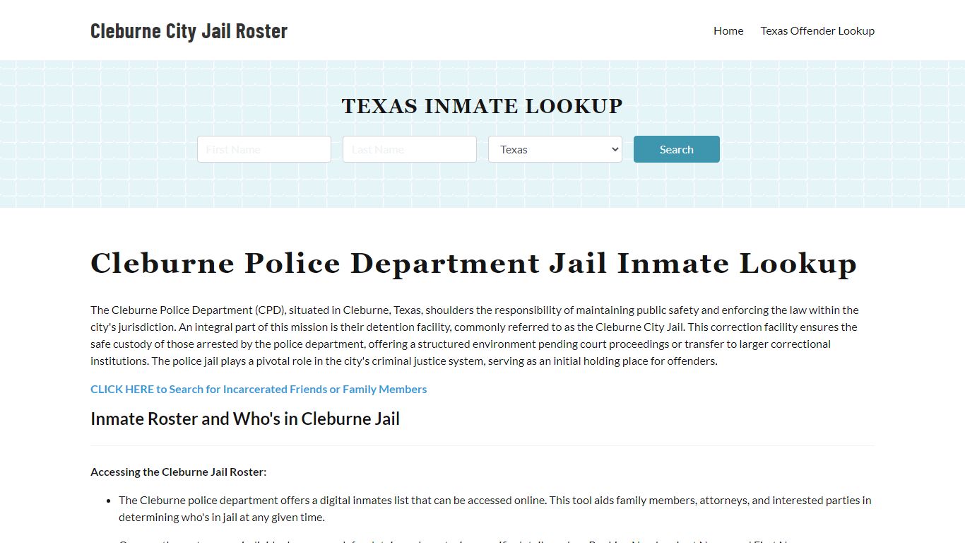 Cleburne Police Department & City Jail, TX Inmate Roster, Arrests, Mugshots